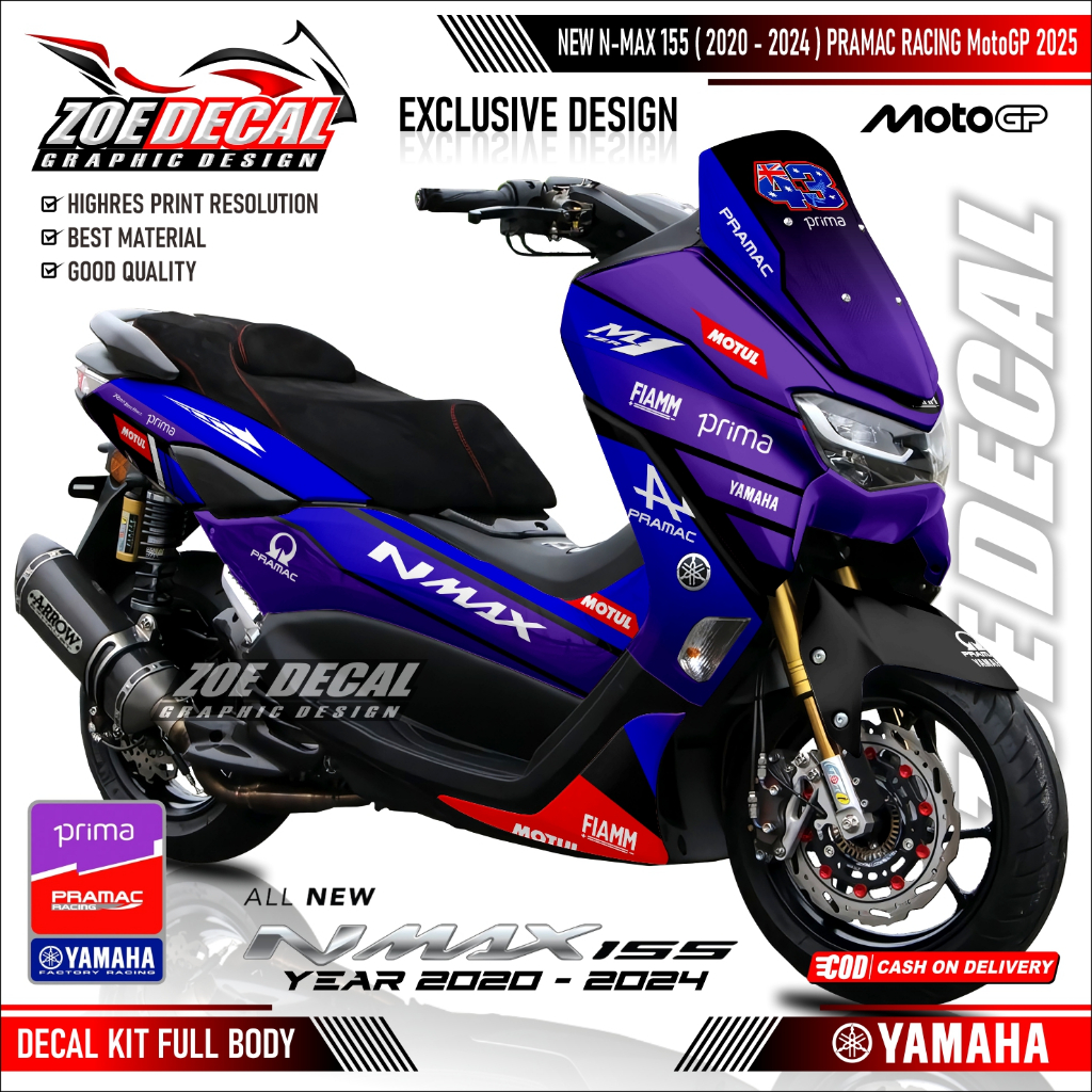 Terbaru Decal FULL BODY Yamaha New NMAX 155 Tahun 2020-2024 Livery / Motif PRAMAC PRIMA MotoGP 2025