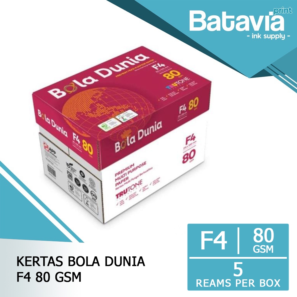 Kertas HVS F4 80 GSM Bola Dunia 1 Box / 5 Rim