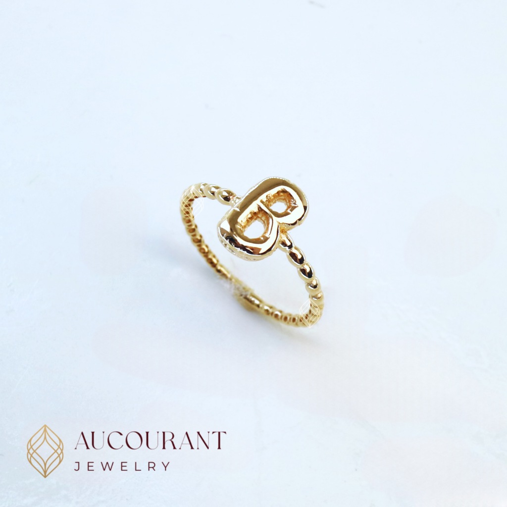 Cincin Emas model Inisial Huruf B. Emas Rose Gold 16K