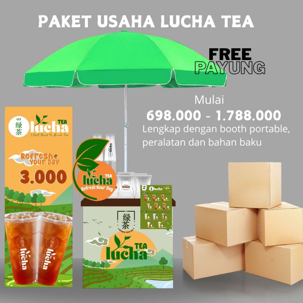 PAKET USAHA MINUMAN LUCHA TEA GRATIS PAYUNG (FRANCHISE ES TEH HITS 2025)