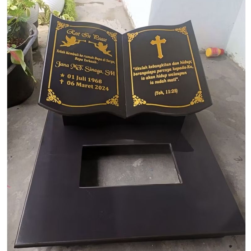 BATU NISAN BUKU KRISTEN GRANIT TILLE TABUR BUNGA