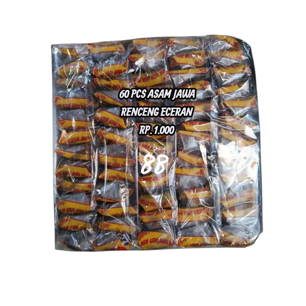 60 PCS ASAM JAWA RENCENG COKLAT ECERAN RP. 1.000 / ASAM JAWA 100 % ASEM / ASEM / ASAM / TAMARIN