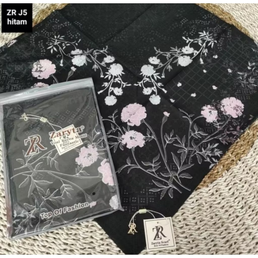 COD. jilbab kerudung segiempat motif azara warna hitam