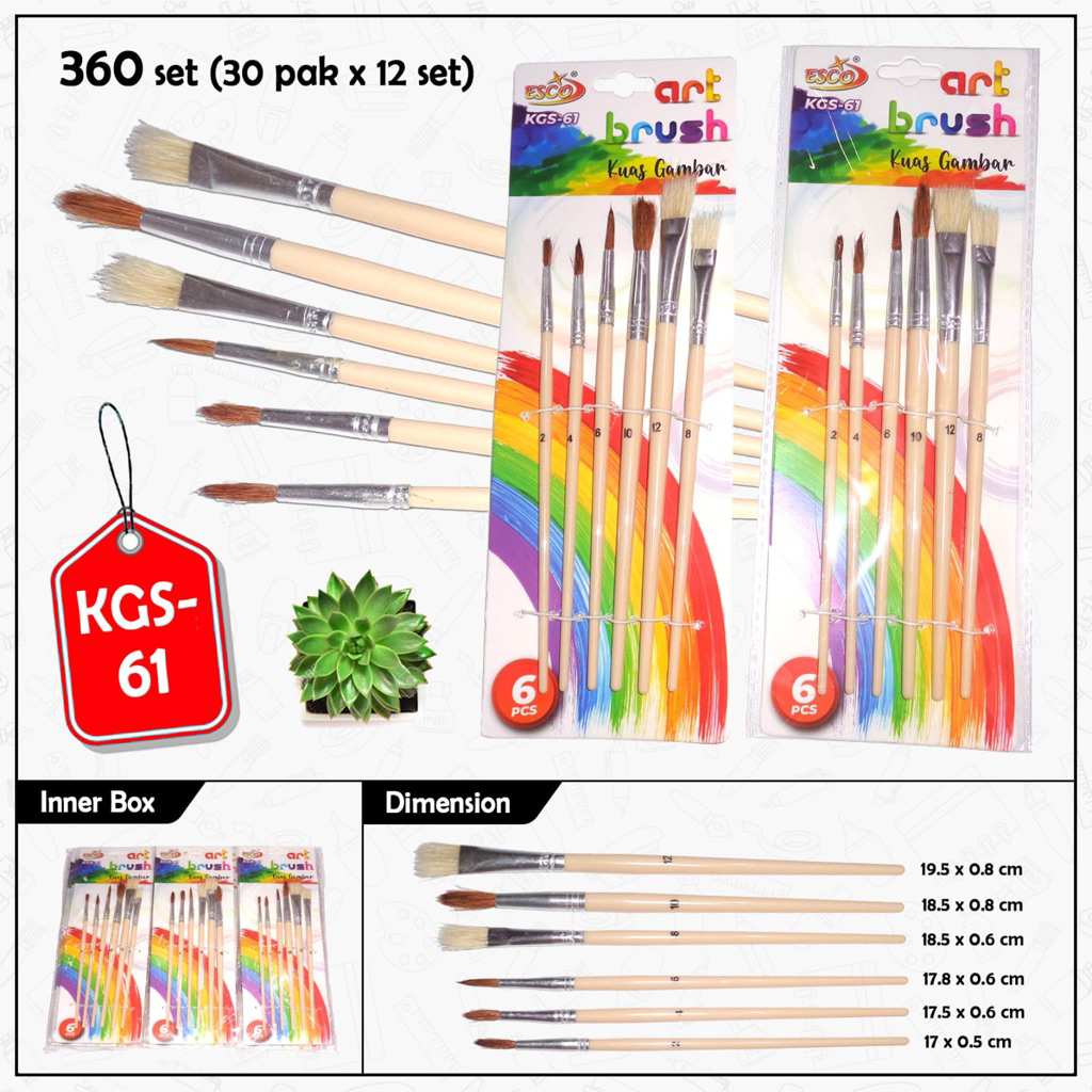 1 SET KUAS LUKIS GAMBAR / KUAS CAT AIR CAT AKRILIK (isi 6 pcs)