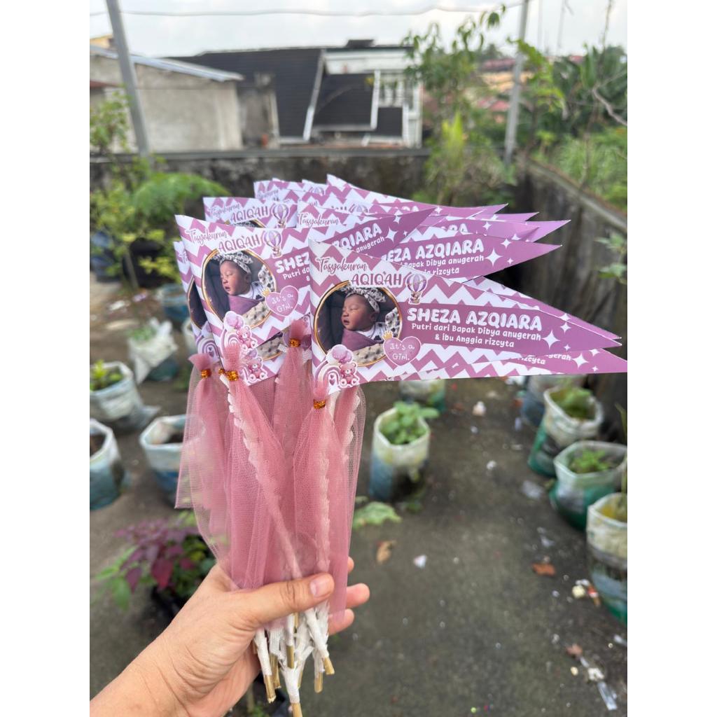 Bendera Aqiqah Custom Nama & Foto Anak – Souvenir Aqiqah & Dekorasi Aqiqah Unik