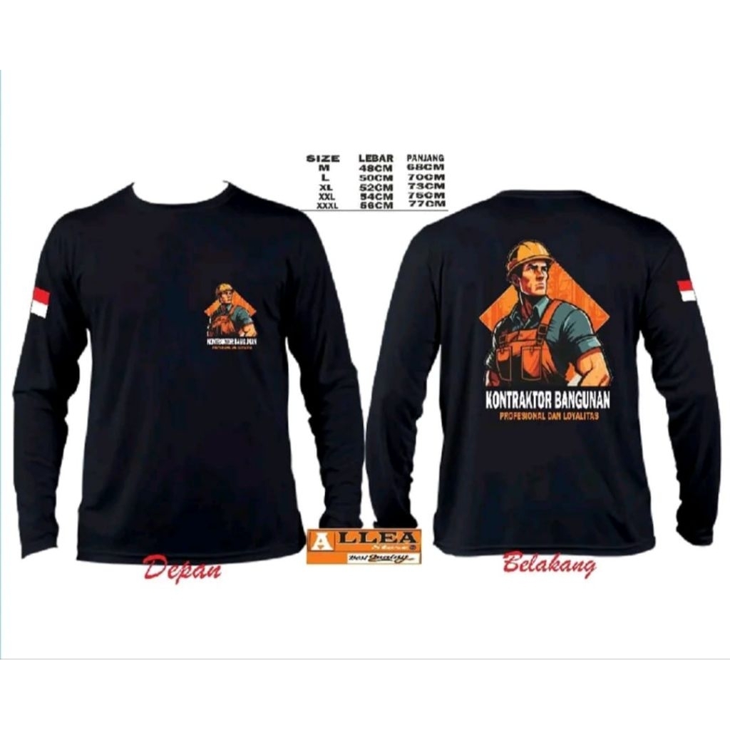 KAOS PRIA KONTRAKTOR BANGUNAN –BAJU LENGAN PANJANG HITAM