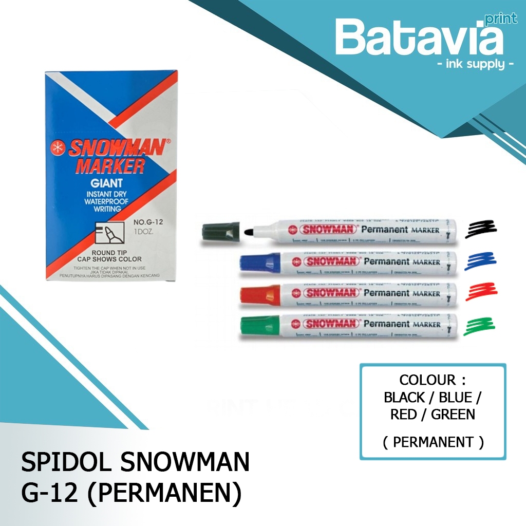 SPIDOL SNOWMAN G-12 PERMANEN 1 LUSIN ( 12 PCS ) HITAM | BIRU | MERAH | HIJAU