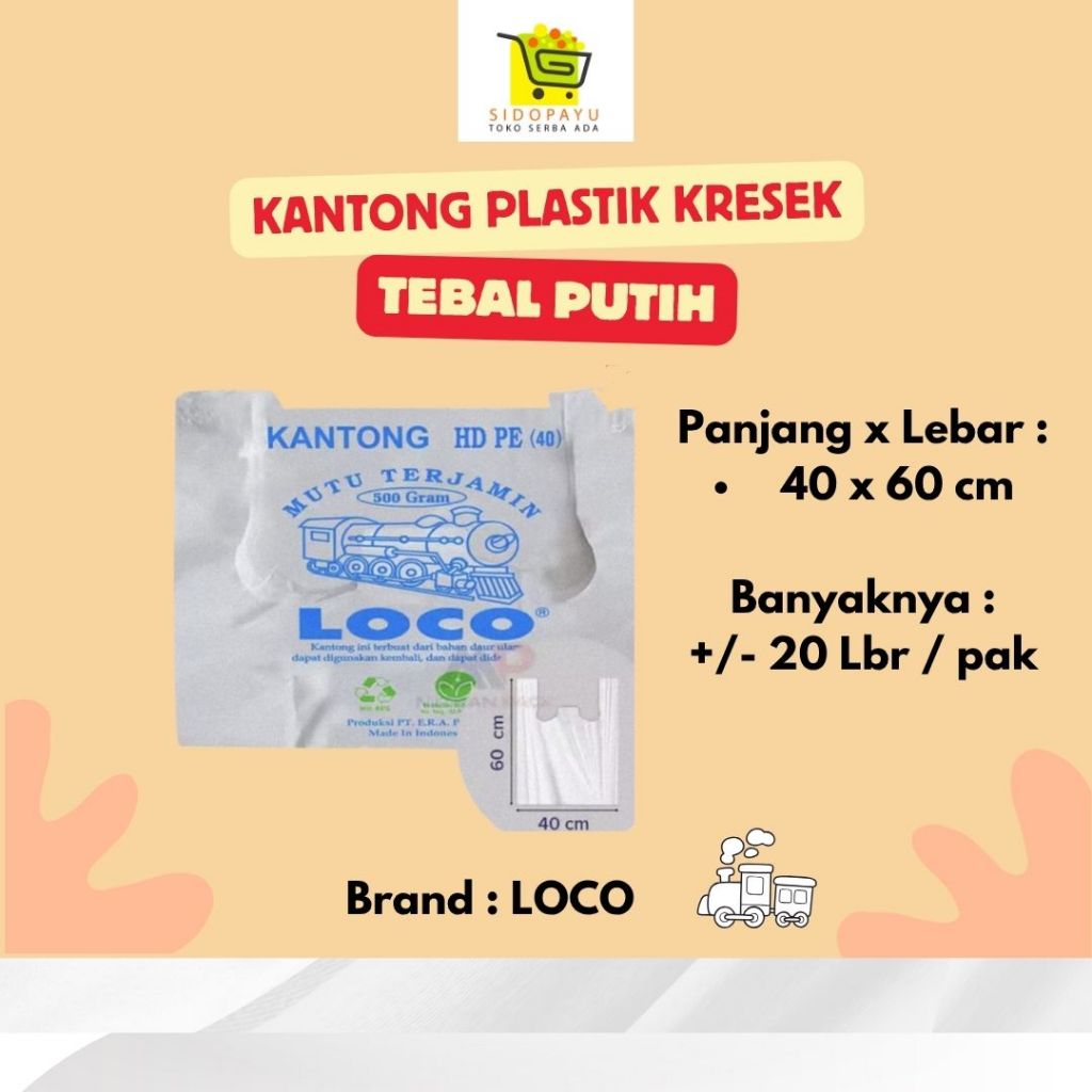 LOCO Kantong Plastik Kresek PUTIH HDPE Tebal 40 x 60 cm
