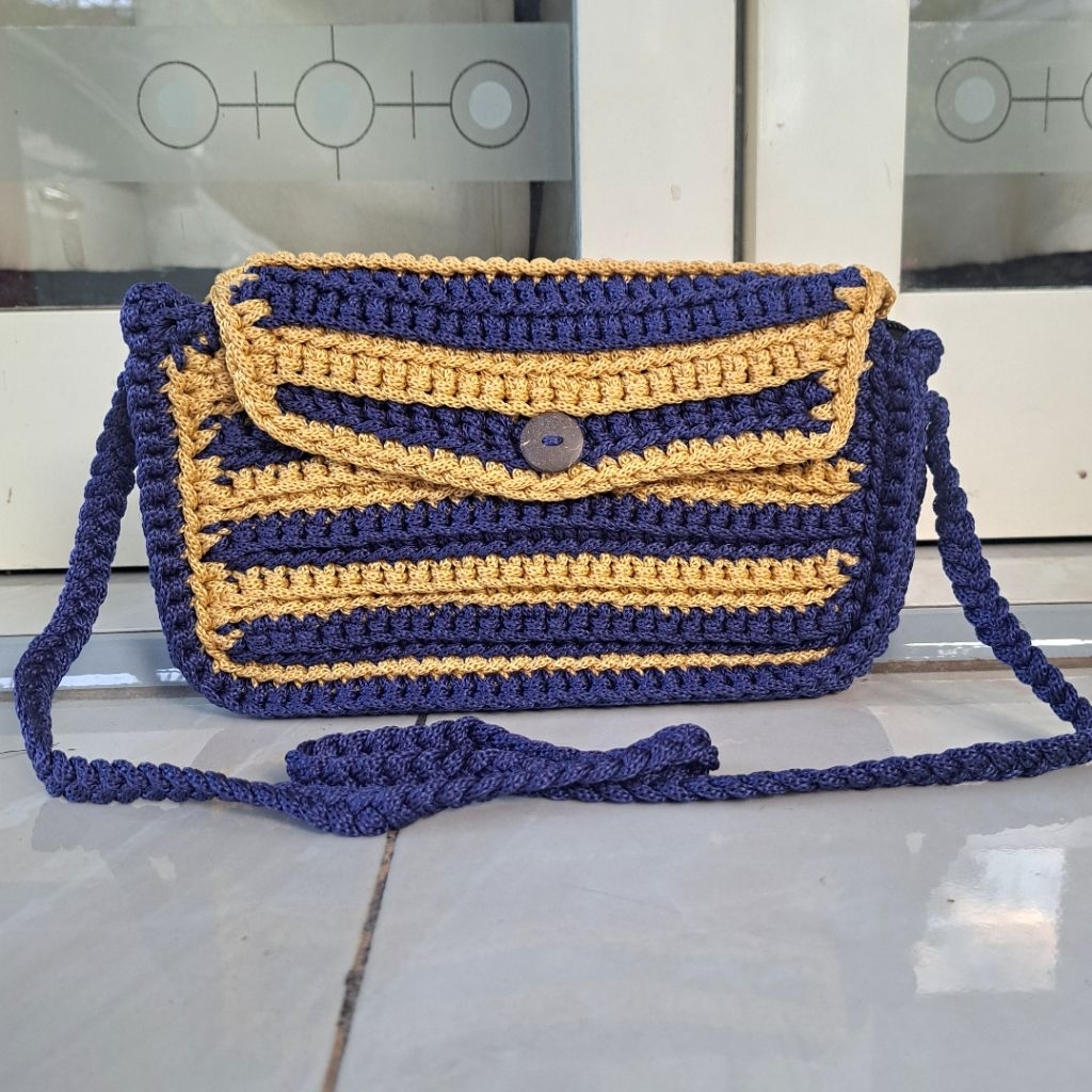 Tas Rajut Tali Kur Selempang Wanita Motif Bunga Sakura Rajutan Asli Jogja Model Terbaru Kekinian Han