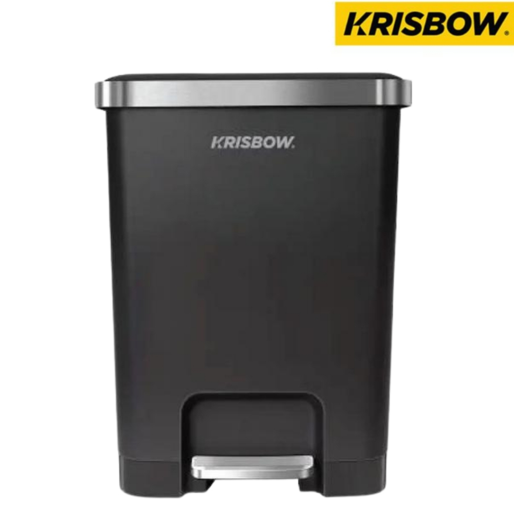 Krisbow Tempat Sampah 15L Pedal Soft Close Rectangle - Hitam Tong Sampah Pedal Wadah Pembuangan Alat