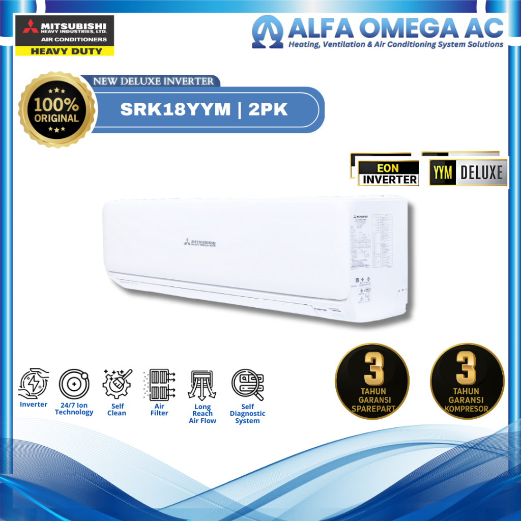 Mitsubishi AC Wall Mounted Split Inverter 2 PK - SRK18YYM-W3 | Turbo Cool | Area Tangerang BSD - uni