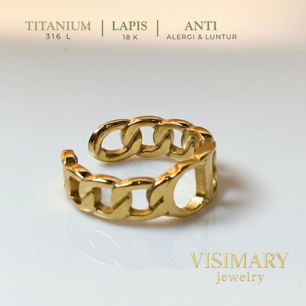 C95 Cincin Titanium Premium Wanita Lapis Emas 18 KGP