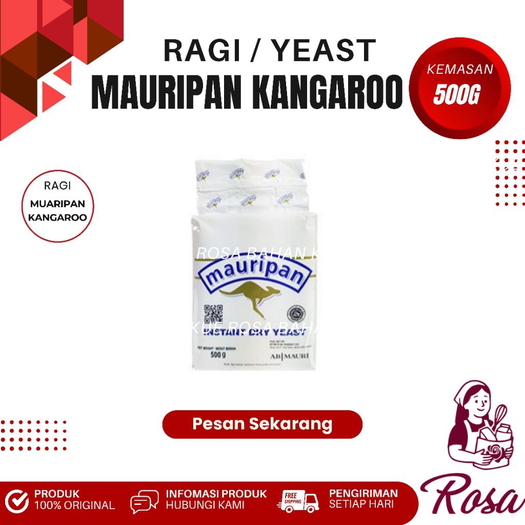 Mauripan Kangguru Ragi 500 g – Ragi Instan untuk Roti Lembut & Mengembang Sempurna