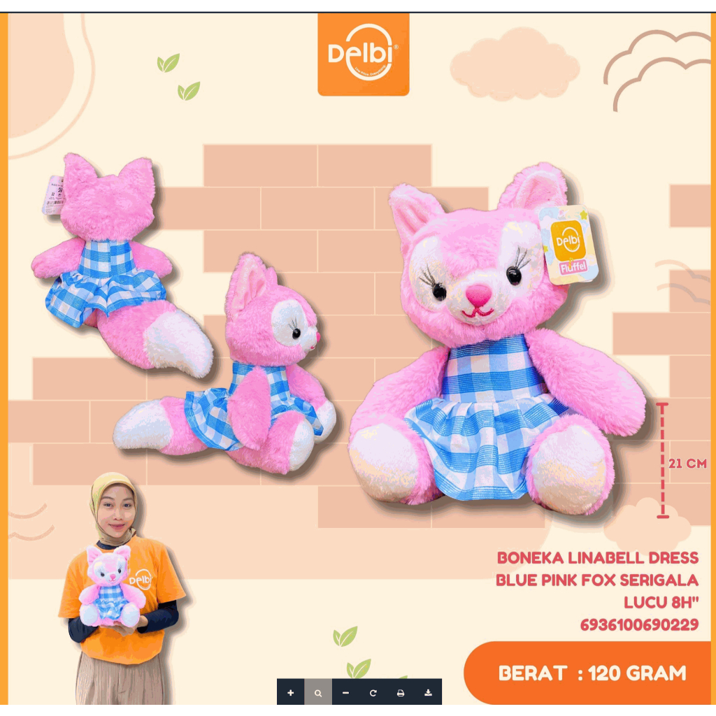BONEKA LINABELL DRESS BLUE PINK FOX SERIGALA LUCU 8H"