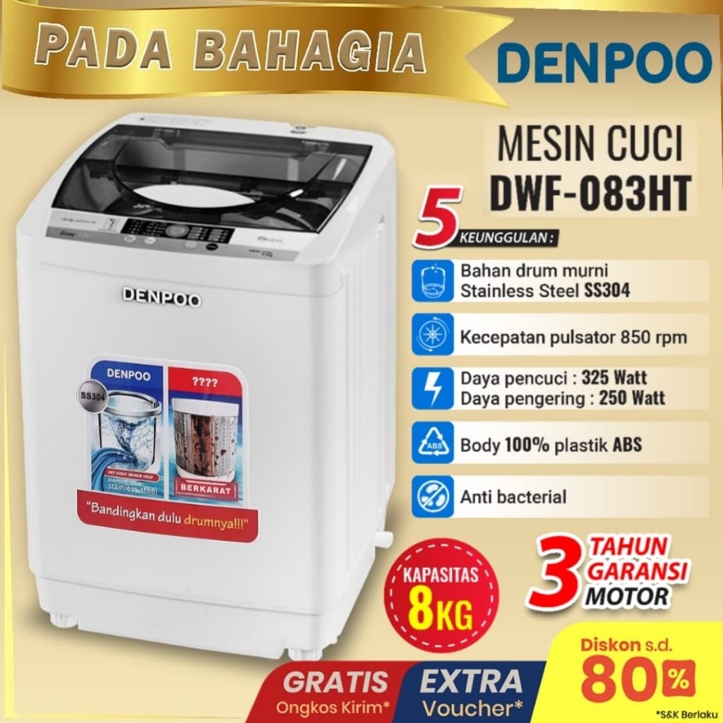 MESIN CUCI 1 TABUNG 8 KG DENPOO DWF 083