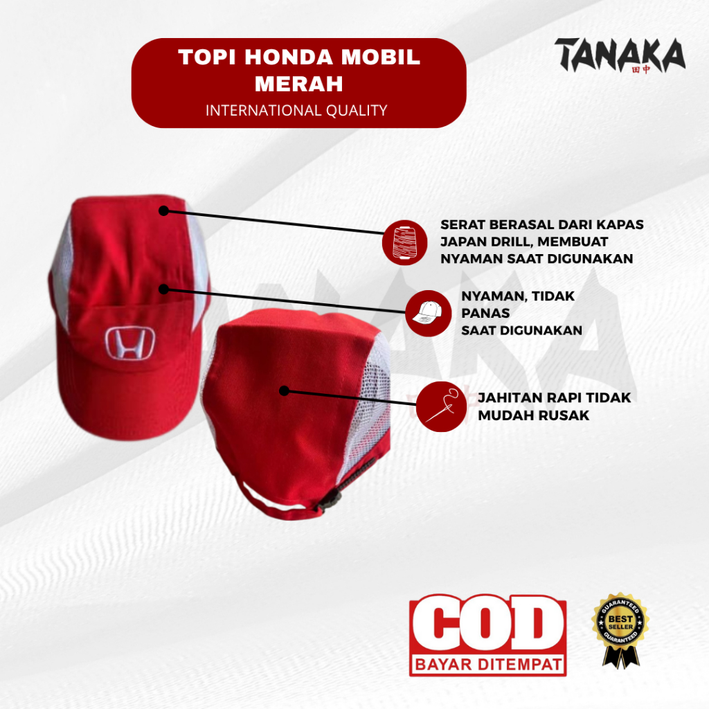 Topi Honda Mobil Merah | Topi Mekanik Honda Mobil | Topi Honda Mobil | Topi Bengkel Mobil Merah
