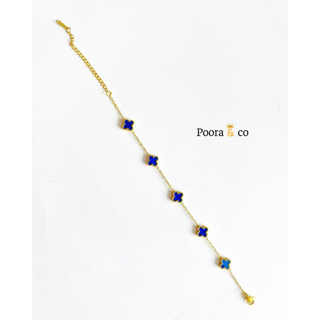 Gelang clover Warna Biru Titanium Asli | Gelang Murah | Gelang Titanium