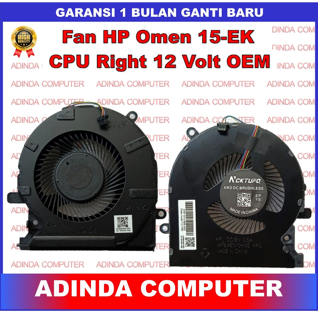 Fan HP Omen 15-EK 15-ek0044tx 15-ek0045tx 15-ek0105tx 12 Volt CPU OEM