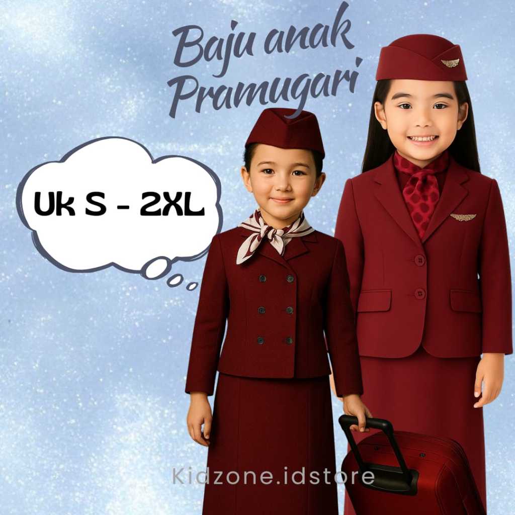 BAJU PROFESI ANAK PRAMUGARI/KOSTUM KARNAVAL PEREMPUAN PRAMUGARI/SETELAN PRAMUGARI LENGKAP panjang