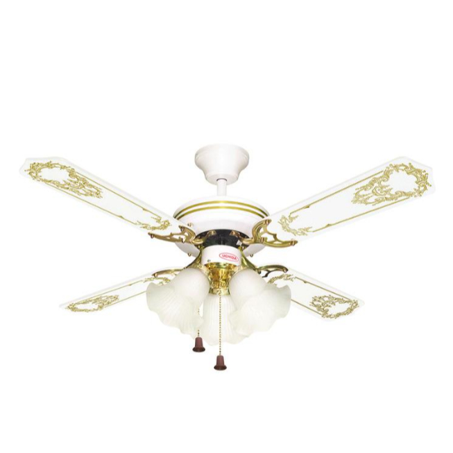 Uchida Ceiling Fan 42 inch Putih 3 Lampu CF125 Kipas Angin Plafon Kayu