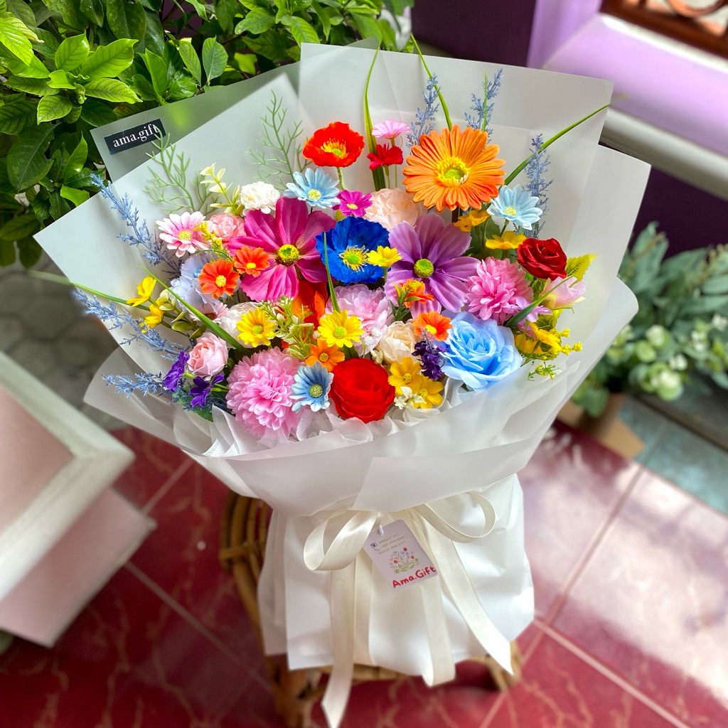 Buket Thumbelina | bucket colorfull besar bunga artificial