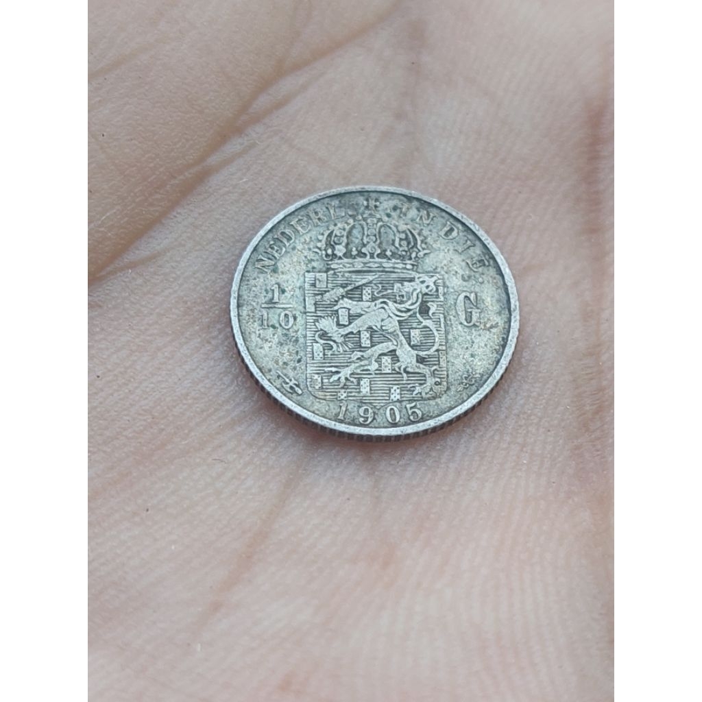 koin perak 1/10 gulden tahun 1905.