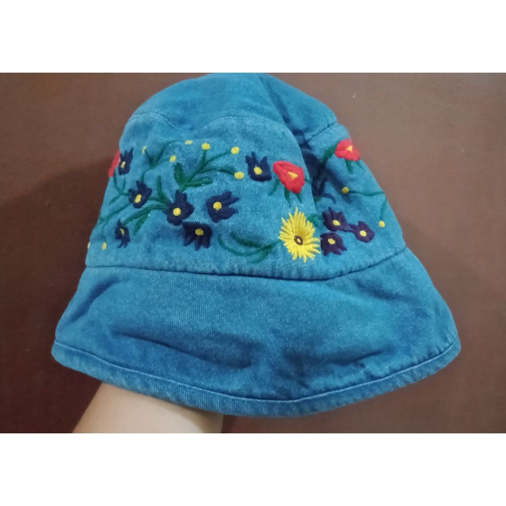 topi anak denim bordir preloved