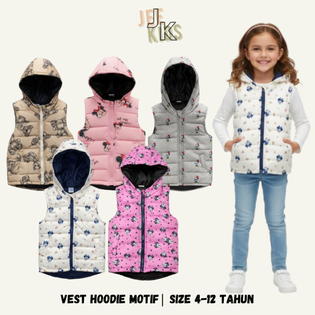 Jaket Rompi Anak Winter| Rompi Motor Anak Perempuan| Jaket Vest Anti Angin Parasut| Rompi Anak Puffe