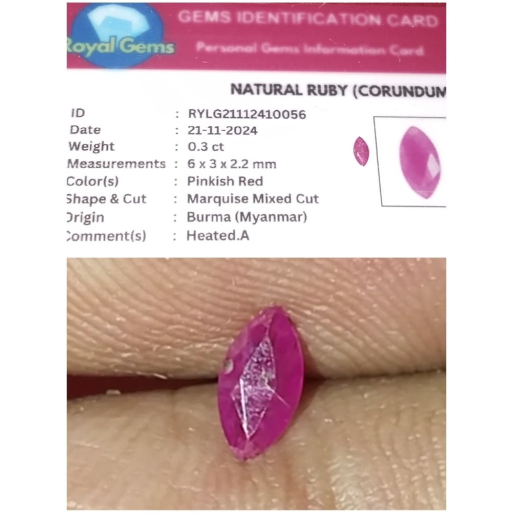 Natural Ruby Burma Heated a + Memo - kode 108