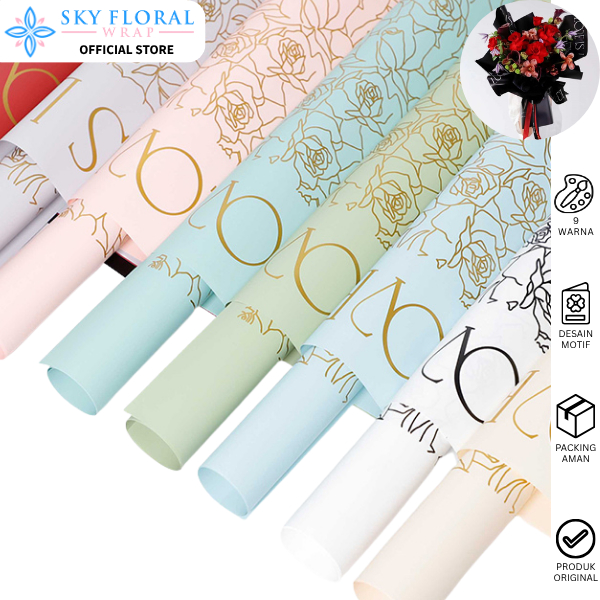 Sky Floral Wrap Flower Wrapping Paper LOVE Kertas Buket Bunga Cellophane Kertas Kado Valentine KB616