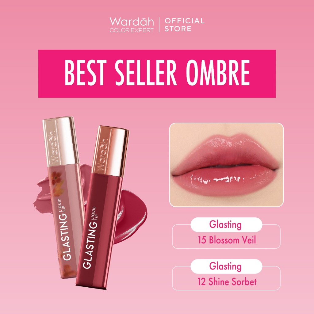 WARDAH Ombre Glasting Liquid Lip + Matte Lip Cream -Lip-Stain-Lipgloss-Lipstik-Lip Matte-Lipcream-Li