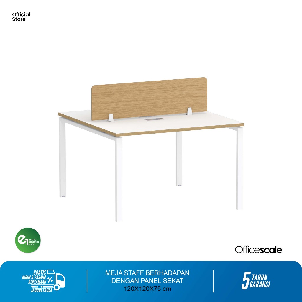 Officescale Meja Kerja Kantor Berhadapan 2 Orang + Panel Sekat 120x120x75cm White Pine