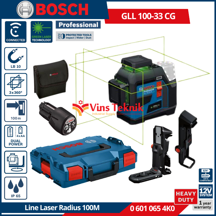 BOSCH GLL 100-33 CG Laser Line Level Waterpass Laser Garis Waterpass Green Laser Line GLL100-33CG