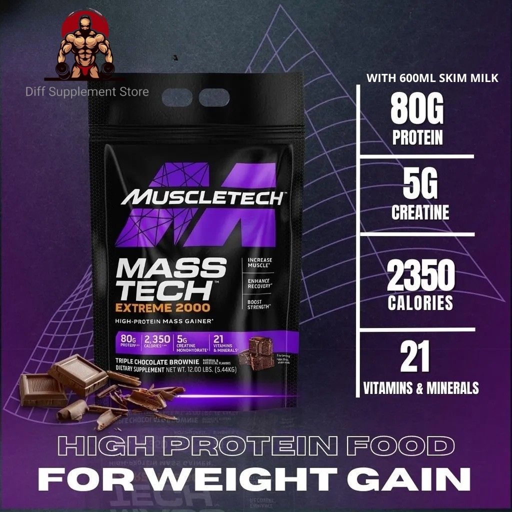MUSCLETECH MASS TECH EXTREME 2000 GAINER MASS 12 LBS 10 SERVING