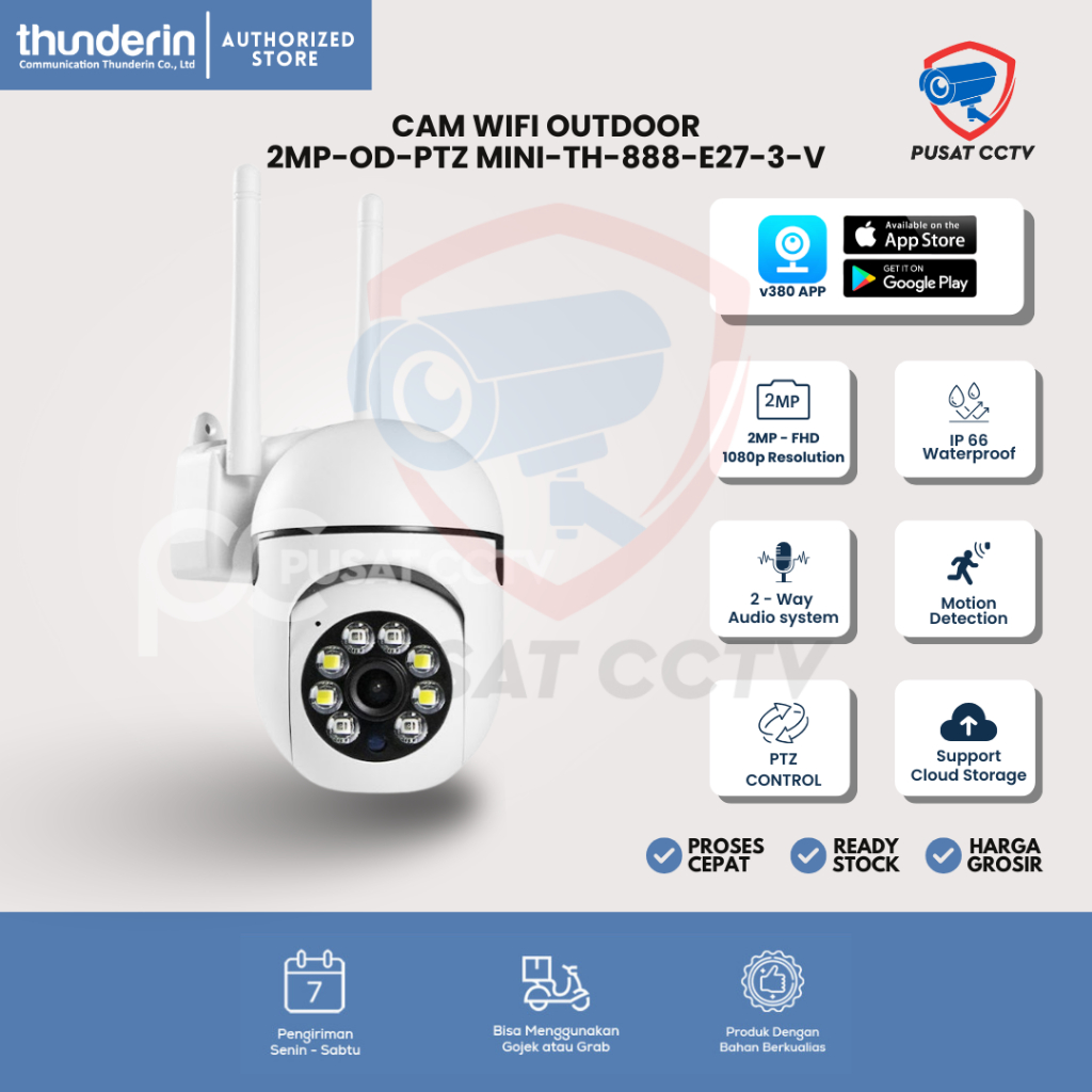 CCTV WiFi Luar Rumah 1080P Night Vision Auto Tracking Audio 2 Arah Tahan Cuaca Mudah Dipasang