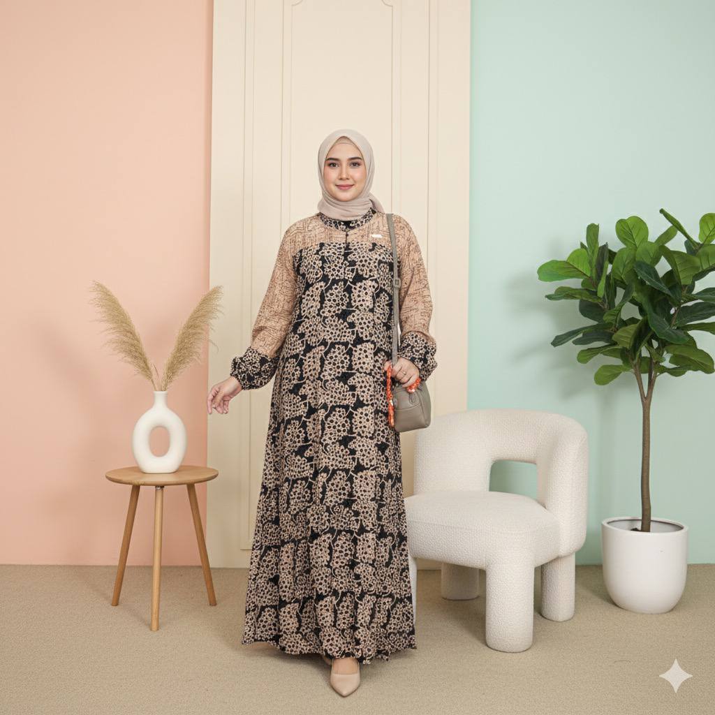 gamis naira lengan balon 2 - Gamis motif kekinian terbaru - Gamis muslim model baru lengan balon