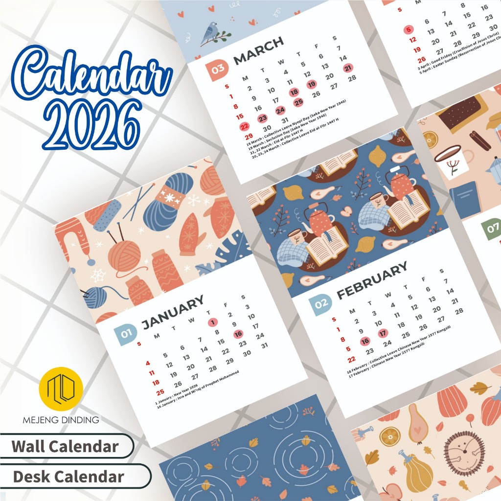 KALENDER 2026 AESTHETIC MOTIF COZY / KALENDER MEJA / KALENDER DINDING / KALENDER 2026 / Calendar 202