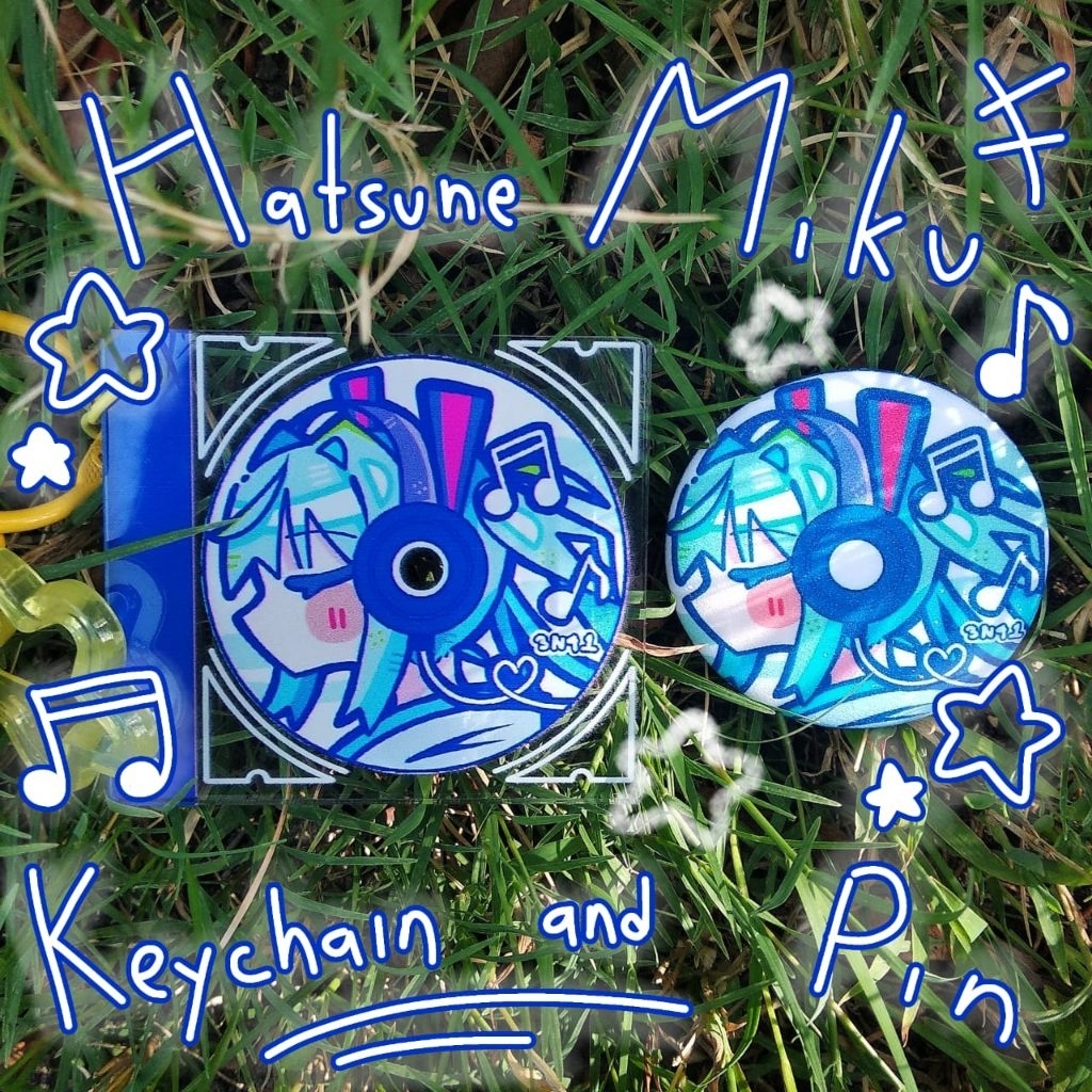 Hatsune Miku CD Fan Made Keychain and Glitter Pin