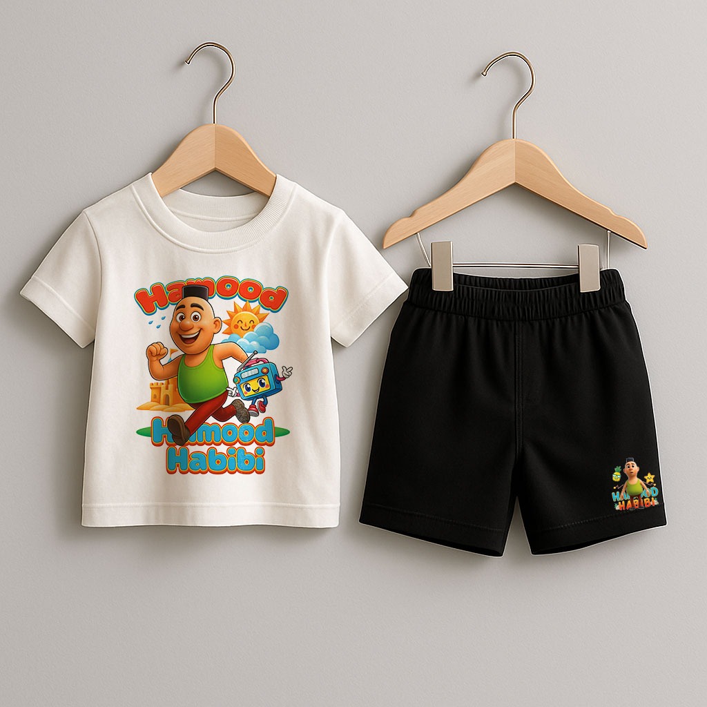 Setelan Anak Hamood Habibi Kaos Baju dan Celana Pendek Unisex Usia 1-10 Tahun - Setelan Anak-anak