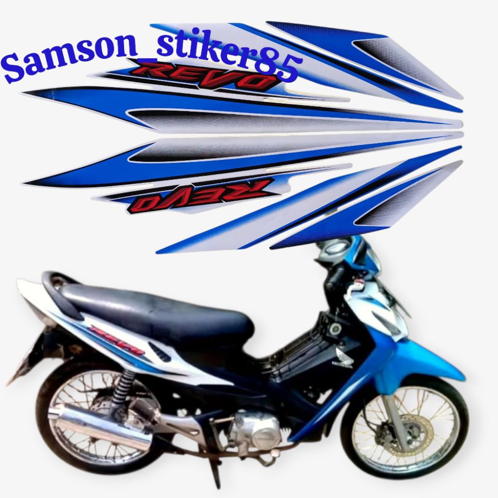 Striping Lis Bodi Polet Motor Honda Revo Lama Std Jari-Jari 2007 Biru Putih Full Body Standar