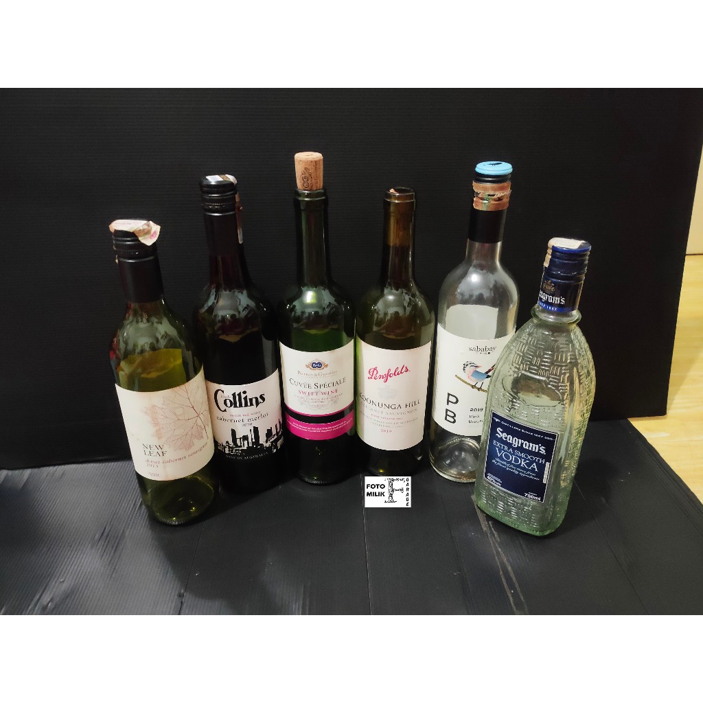 Botol Kaca Gelas Wine Anggur Kosong Bekas Second Dekorasi Pajangan Koleksi