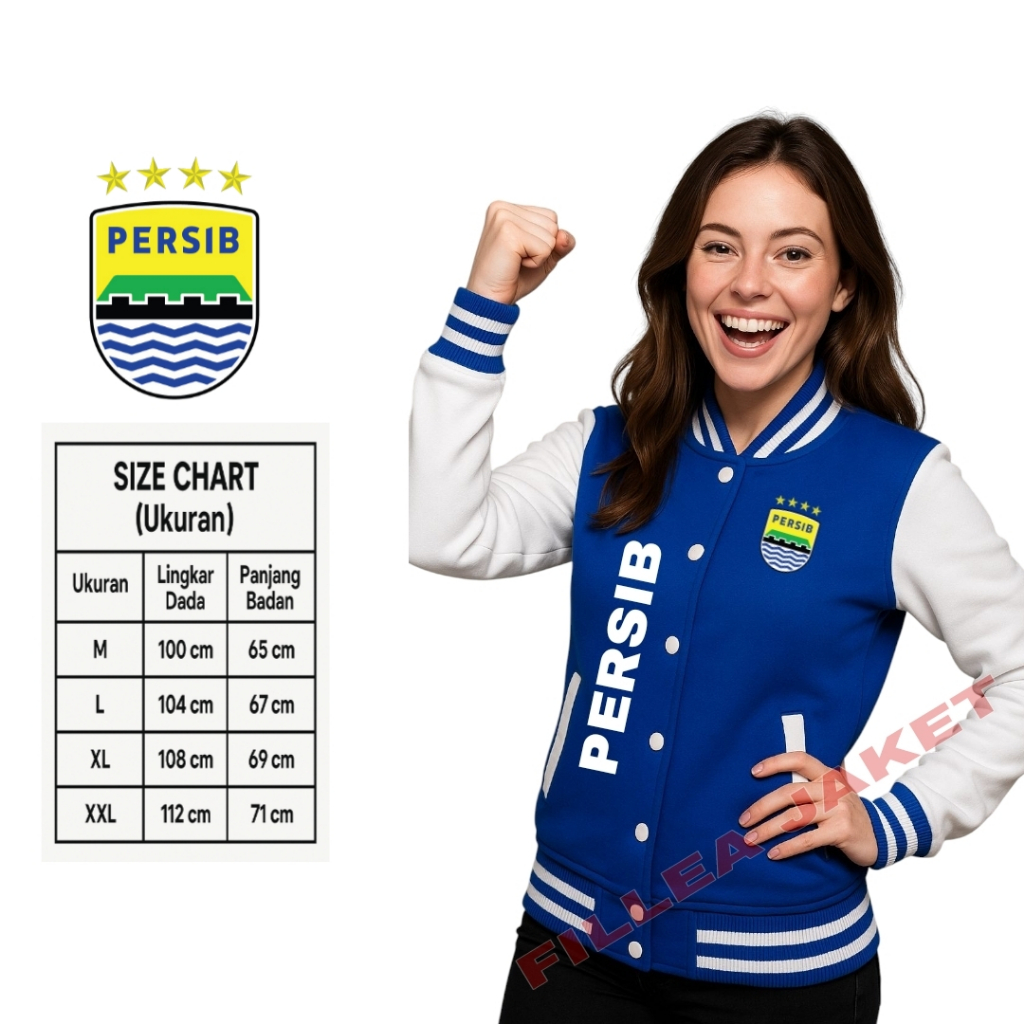 Jacket varsity kancing dan resleting logo persib bandung bintang 4 keren | jacket varsity persib bin