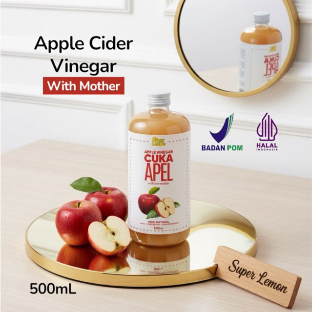 [BPOM] 500ml Cuka Apel With The Mother Pure Apple Cider Vinegar Untuk Diet 100% organic by Super Lem