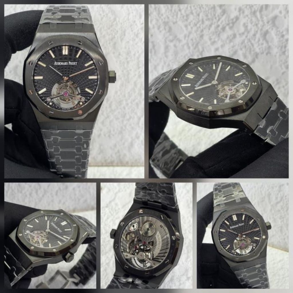 JAM TANGAN AP ROYAL OAK TOURBILLON SWISS BLS AUTOMATIC 43MM FULL BLACK DIAL