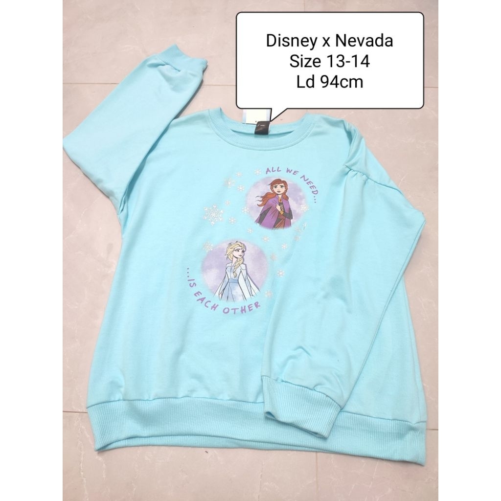 Atasan Kaos Panjang Anak Perempuan Disney x Nevada Size 13-14 motif Frozen