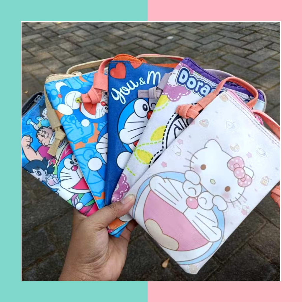 VERSI DORAEMON DIGITAL PRINTING TAS SLEMPANG SLING PHONE KOREA LUCU