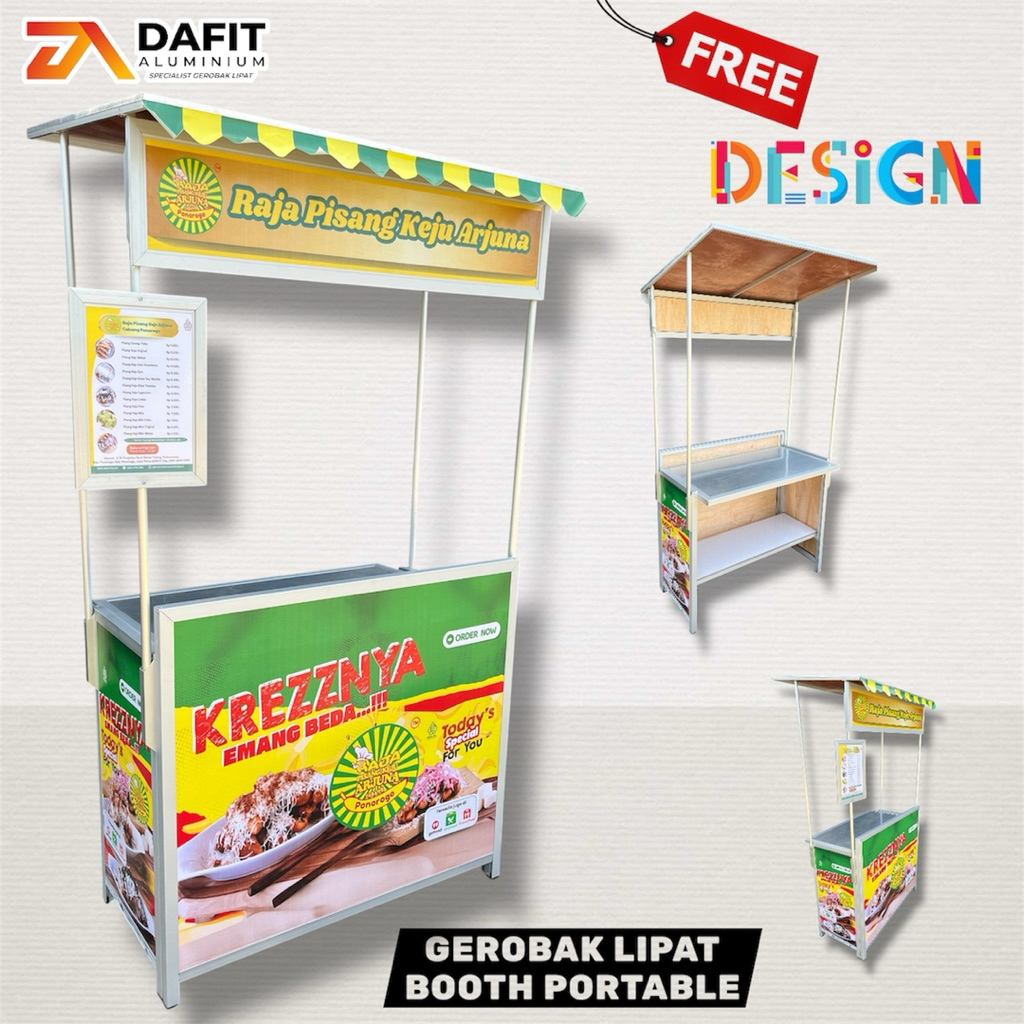 Booth portable Gerobak lipat jualan Premium B plus atap
