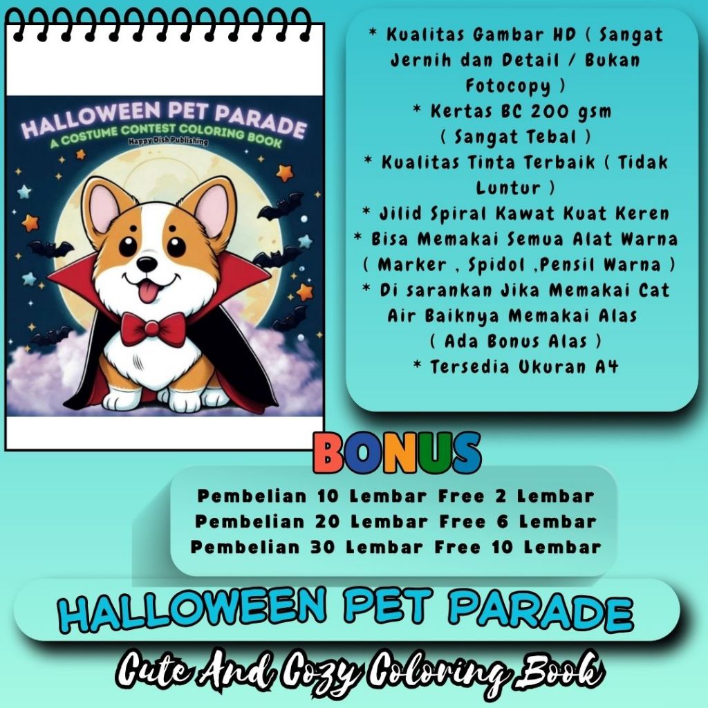 HALLOWEEN PET PARADE Coloring Book For Adult Buku Mewarnai Sketsa Mewarnai Gambar Bagus Jelas Jernih
