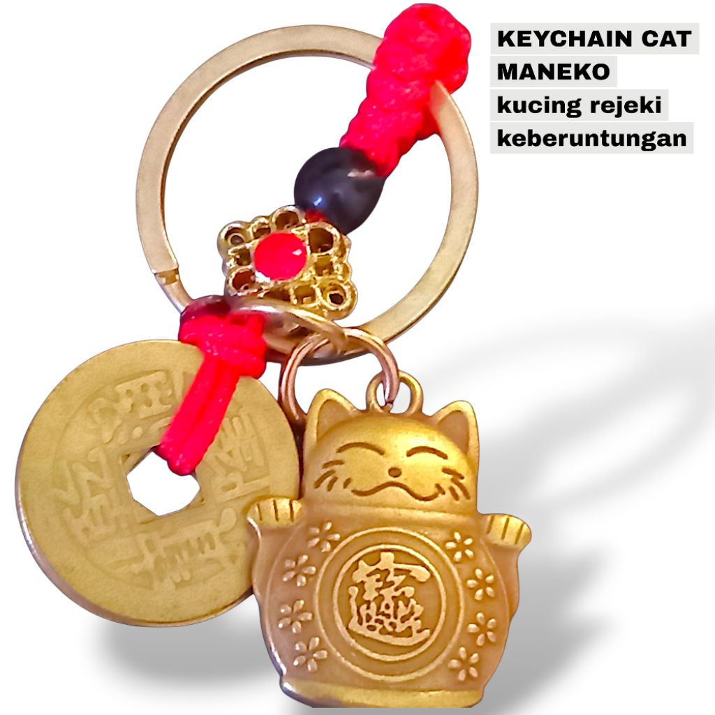 gantungan kunci fengshui lucky cat fortune and rich kucing keberuntungan