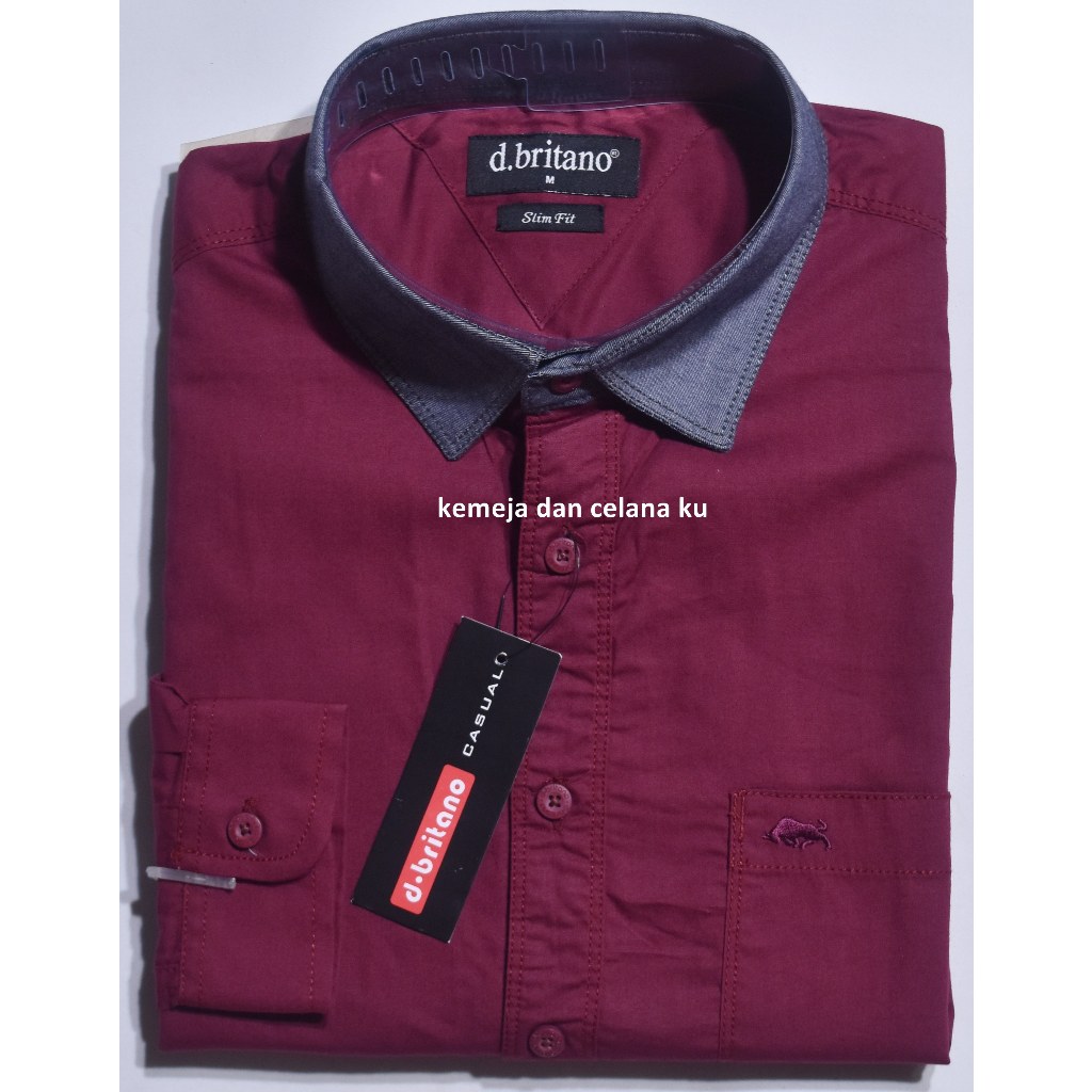 Kemeja Pria D.BRITANO Lengan Panjang Merah Marun Polos LEC 12 #Kemeja Murah